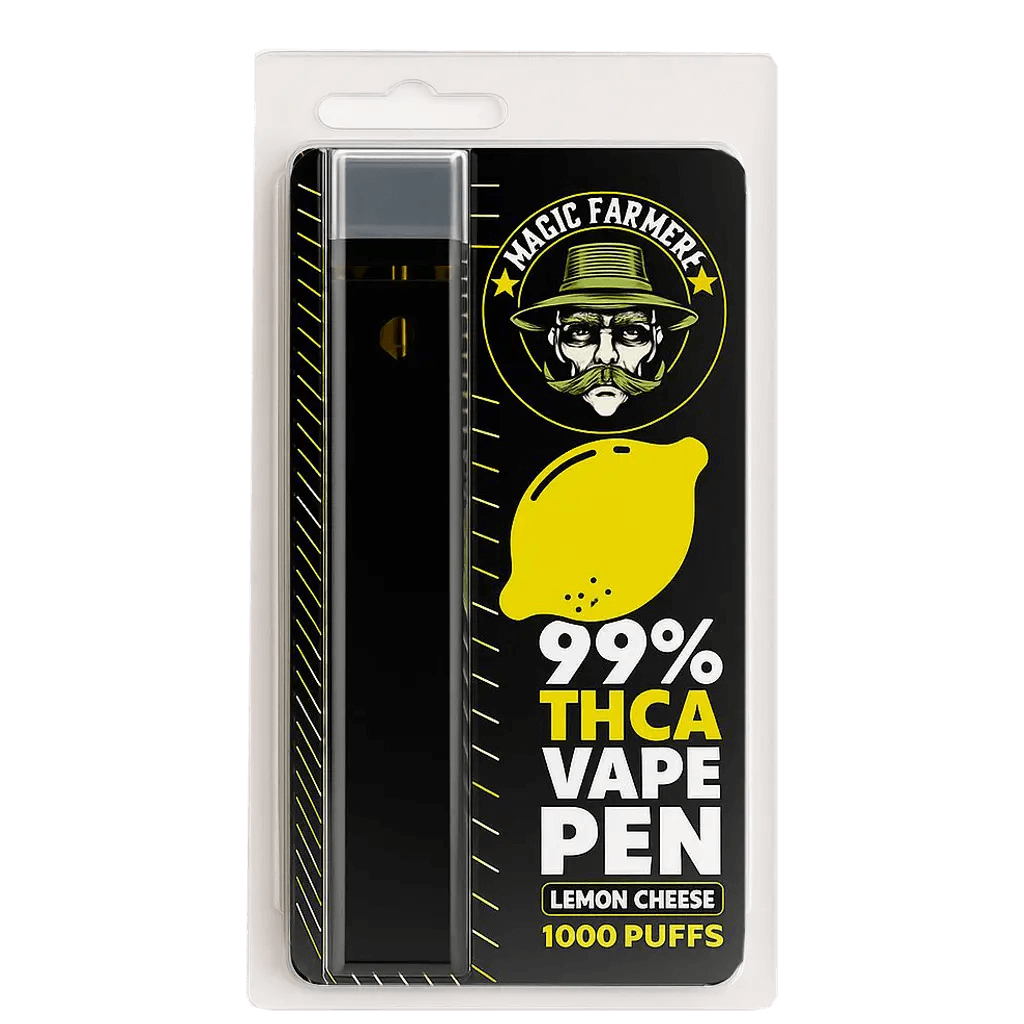 Köp THCA vape Lemon Cheese – 99 % från Magic Farmer, laglig i Sverige