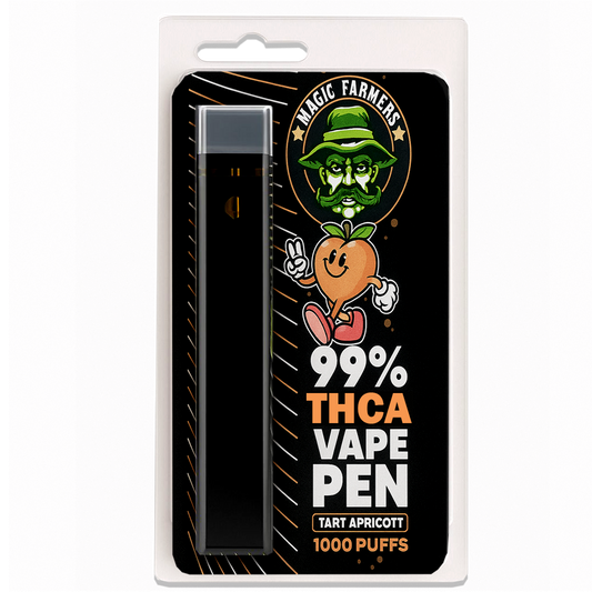 Köp THCA vape Tart Apricott 99.4% från Magic Farmer – 1000 puffar, testad & laglig i Sverige.