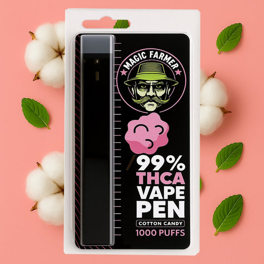 THCA vape pen Cotton Candy 99 % – 1000 puffs söt smak laglig i Sverige
