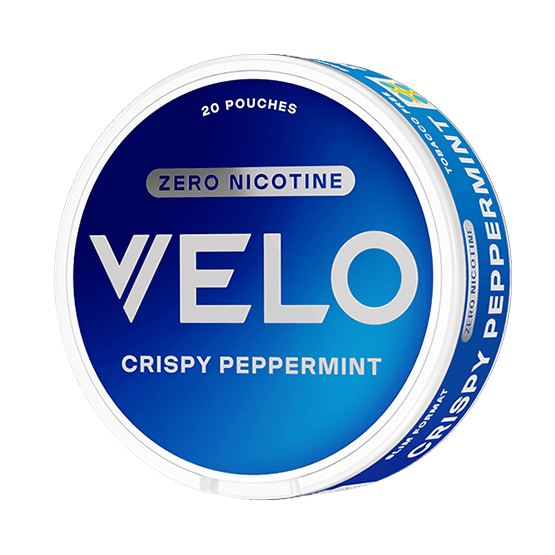 Nikotinfri VELO Crispy Peppermint dosa – blå design med mentolsmak